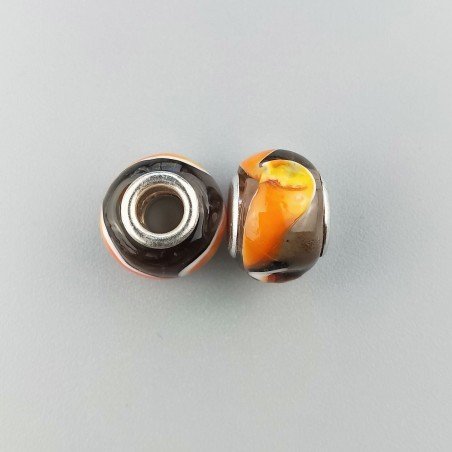 Perlina foro largo nero trasparente con incisioni a fuoco 13.5x8.5mm1pz