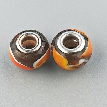 Perlina foro largo nero trasparente con incisioni a fuoco 13.5x8.5mm1pz