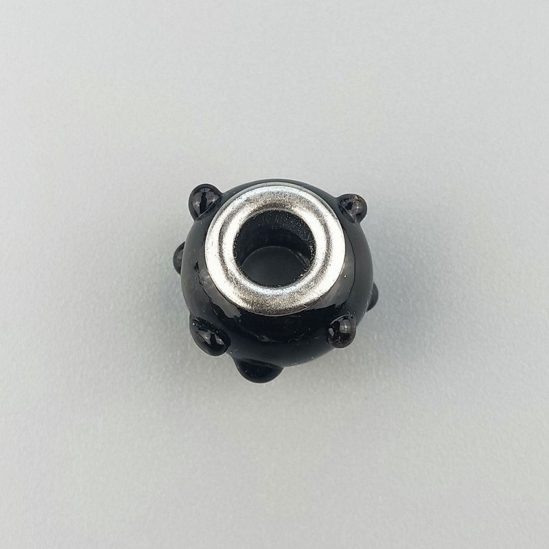 Perlina foro largo nero con punte nere incise 13.5x8.5mm 1pz