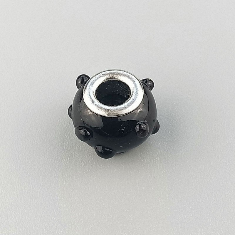 Perlina foro largo nero con punte nere incise 13.5x8.5mm 1pz