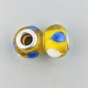Perlina foro largo giallo trasparente con stampa blu e bianca 13.5x8.5mm 1pz