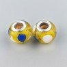 Perlina foro largo giallo trasparente con stampa blu e bianca 13.5x8.5mm 1pz
