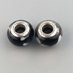 Perlina foro largo nero con macchie bianche 13.5x8.5mm 1pz
