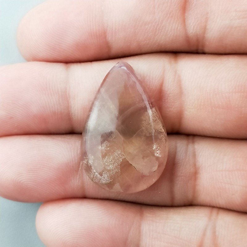 Fluorite Naturale Forma Goccia Piatto Cabochon Liscio Fatto a Mano 29X19X5mm 5,60gm 1pz