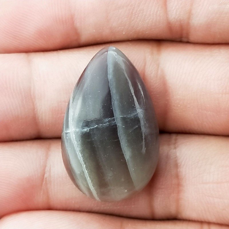 Fluorite Naturale Forma Goccia Piatto Cabochon Liscio Fatto a Mano 28X18X6mm 6,10gm 1pz