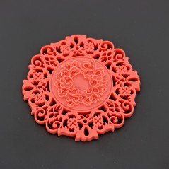 Componente Di Resina Inciso Traforato Tondo 55mm corallo 1pz