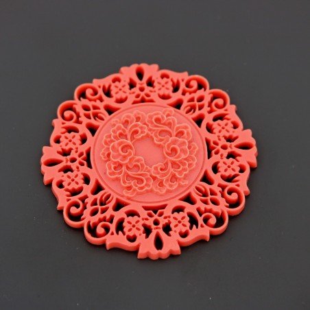 Componente Di Resina Inciso Traforato Tondo 55mm corallo 1pz