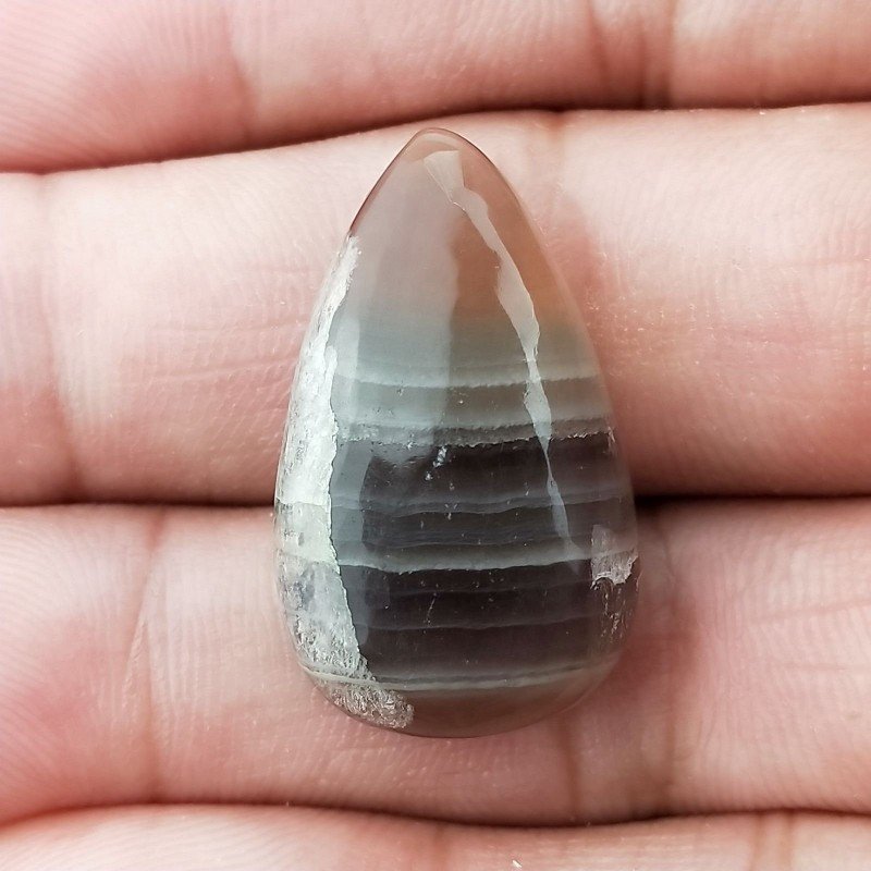 Fluorite Naturale Forma Goccia Piatto Cabochon Liscio Fatto a Mano 28X16X8mm 7,80gm 1pz