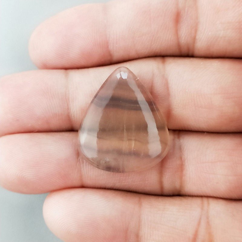 Fluorite Naturale Forma Goccia Piatto Cabochon Liscio Fatto a Mano 26X22X5mm 5,15gm 1pz