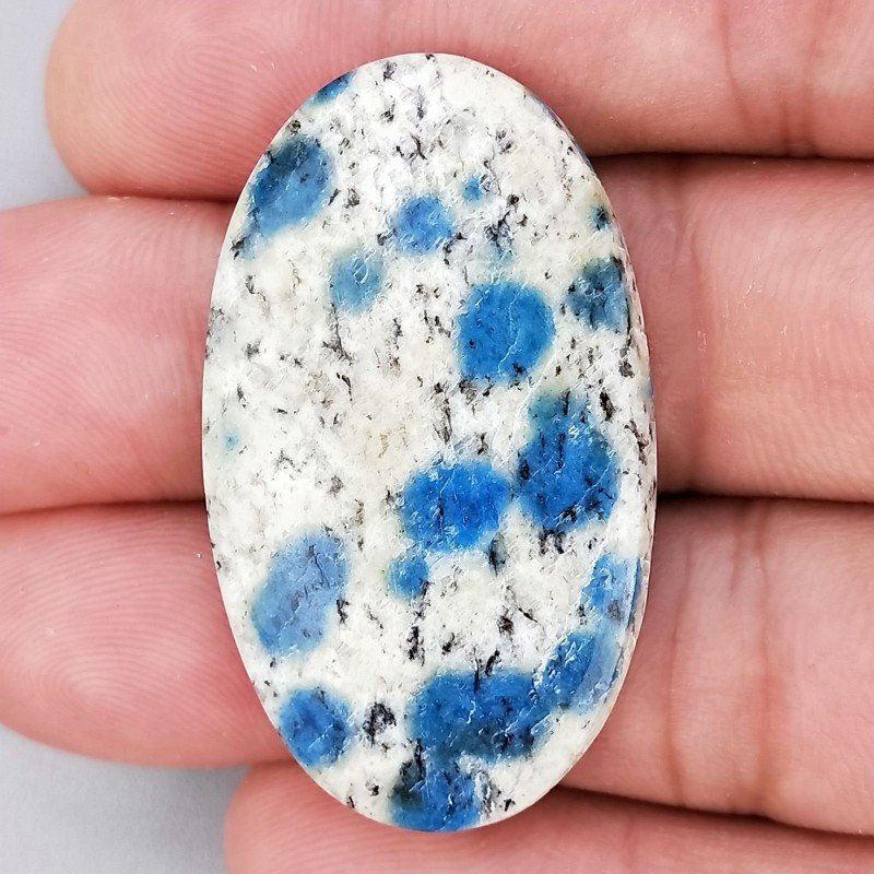 K2 'Raindrop Azurite' Naturale Forma Ovale Piatto Cabochon Liscio Fatto a Mano 41X24X4mm 7,60gm 1pz