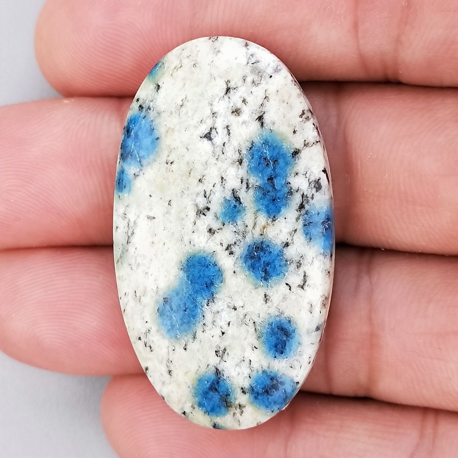 K2 'Raindrop Azurite' Naturale Forma Ovale Piatto Cabochon Liscio Fatto a Mano 43X24X6mm 11,00gm 1pz
