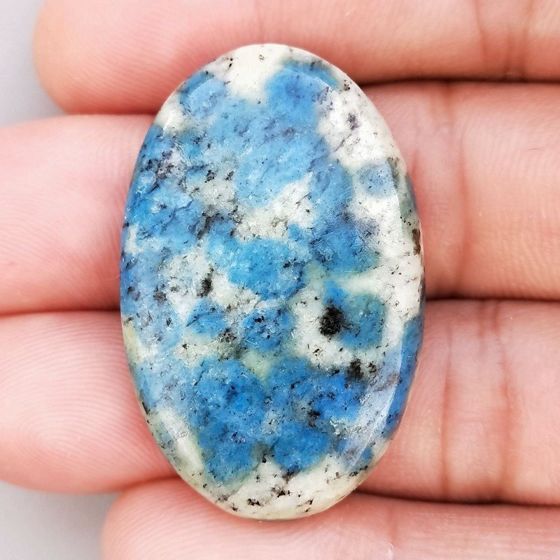K2 'Raindrop Azurite' Naturale Forma Ovale Piatto Cabochon Liscio Fatto a Mano 39X25X5mm 8,65gm 1pz