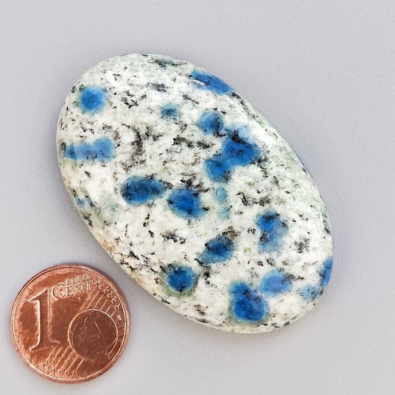 Cabochon di K2 Raindrop Azurite Naturale Ovale, Piatto e Liscio, 43x28 mm, 14,47 g, Fatto a Mano