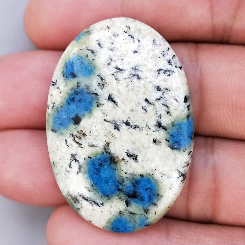 K2 'Raindrop Azurite' Naturale Forma Ovale Piatto Cabochon Liscio Fatto a Mano 42X29mm 9,94gm 1pz
