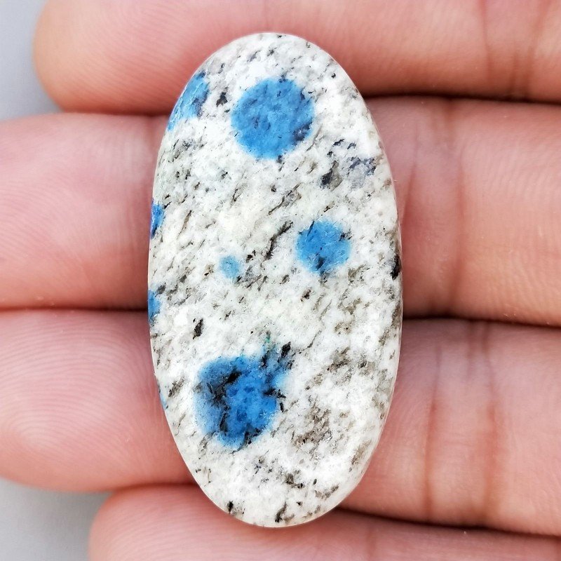 K2 'Raindrop Azurite' Naturale Forma Ovale Piatto Cabochon Liscio Fatto a Mano 39X20X6mm 8,25gm 1pz