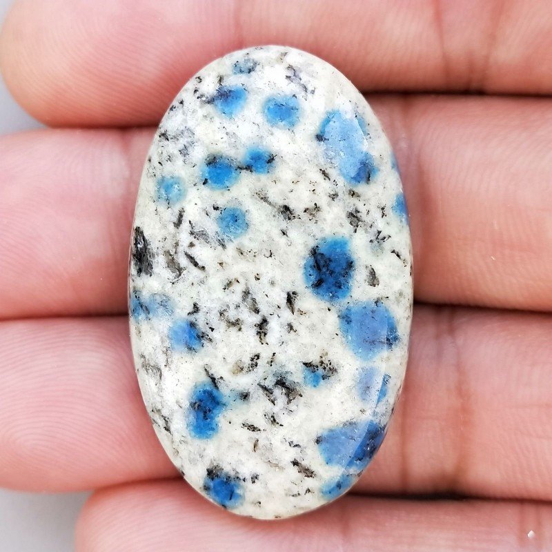 K2 'Raindrop Azurite' Naturale Forma Ovale Piatto Cabochon Liscio Fatto a Mano 40X24mm 10,36gm 1pz