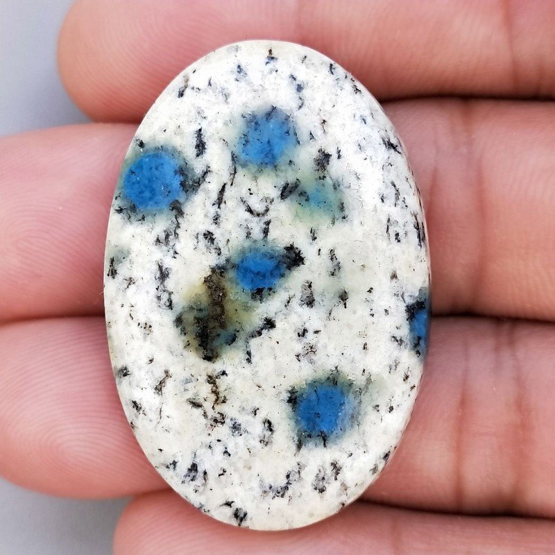 K2 'Raindrop Azurite' Naturale Forma Ovale Piatto Cabochon Liscio Fatto a Mano 40X27mm 9,54gm 1pz