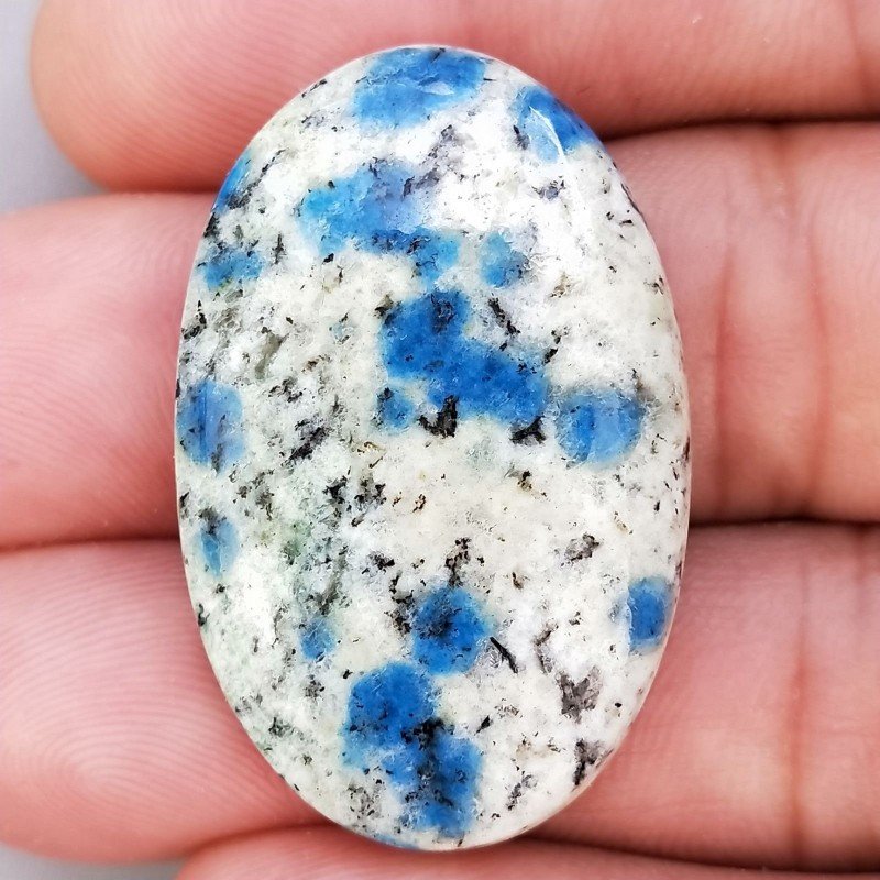 K2 'Raindrop Azurite' Naturale Forma Ovale Piatto Cabochon Liscio Fatto a Mano 36x23mm 7,93gm 1pz