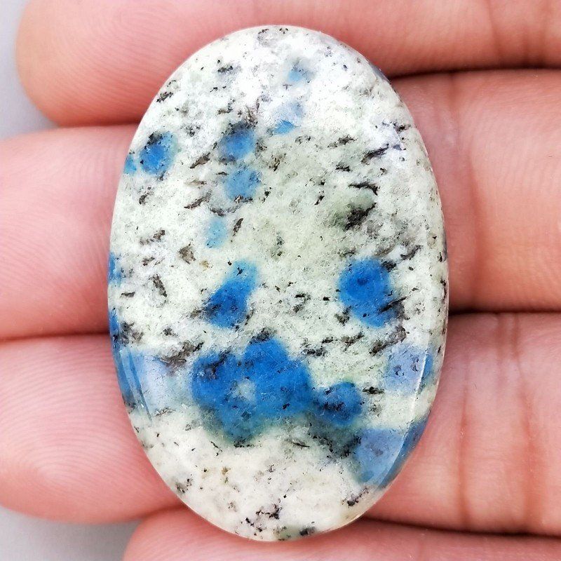K2 'Raindrop Azurite' Naturale Forma Ovale Piatto Cabochon Liscio Fatto a Mano 39X26mm 8,95gm 1pz