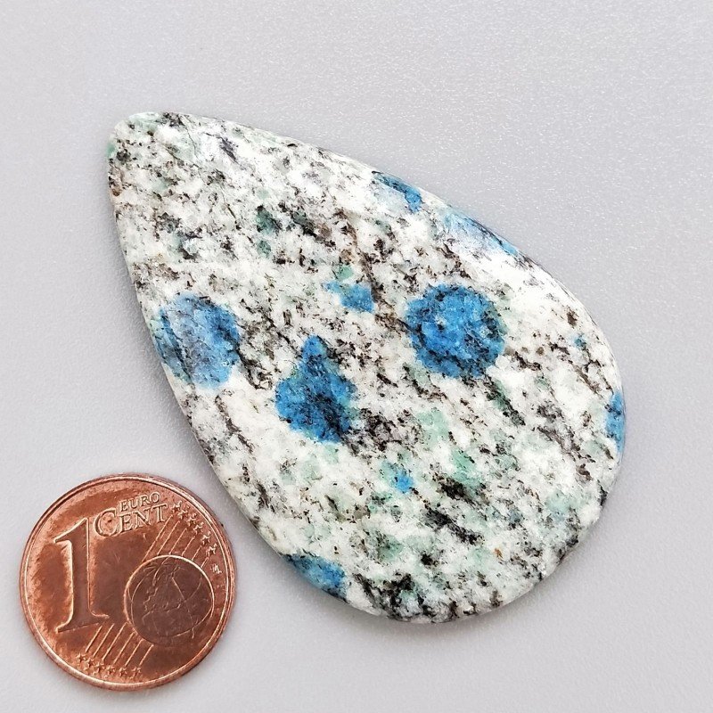 K2 'Raindrop Azurite' Naturale Forma Goccia Piatto Cabochon Liscio Fatto a Mano 46X29mm 10,32gm 1pz