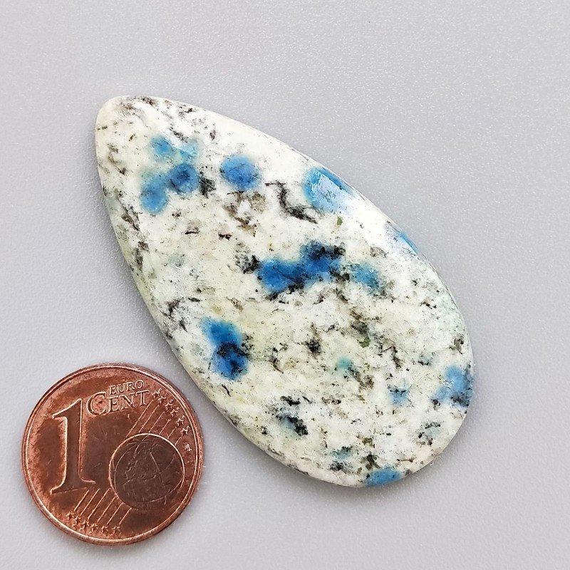 K2 'Raindrop Azurite' Naturale Forma Goccia Piatto Cabochon Liscio Fatto a Mano 43X23X4mm 7,25gm 1pz