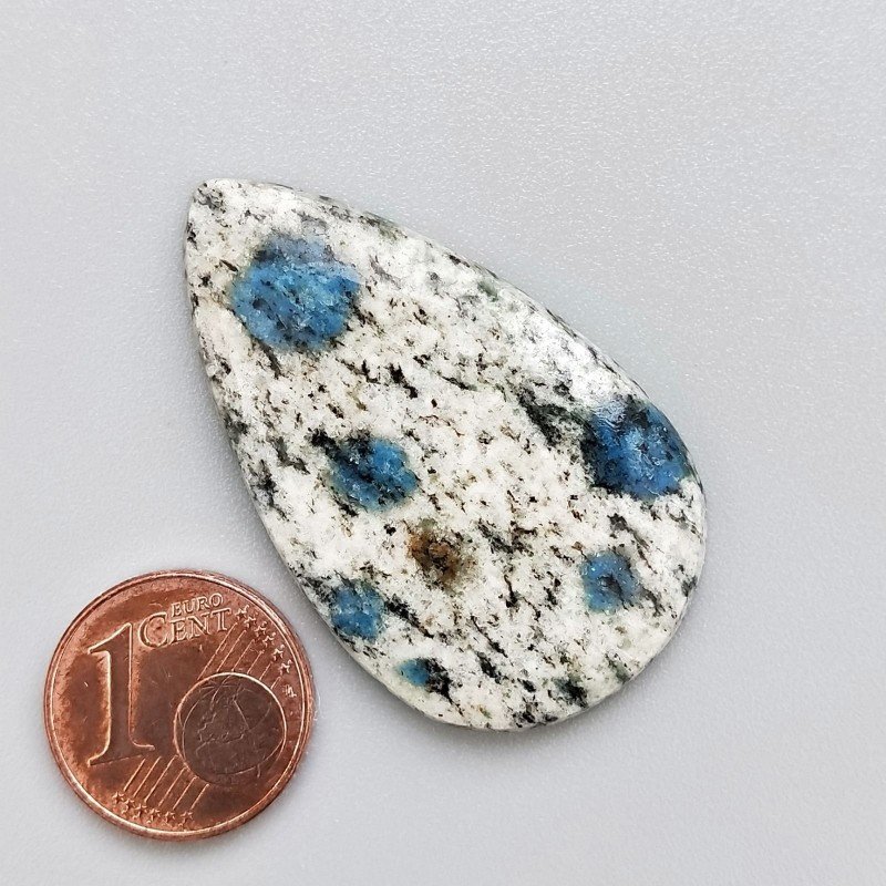K2 'Raindrop Azurite' Naturale Forma Goccia Piatto Cabochon Liscio Fatto a Mano 39X23mm 6,50gm 1pz