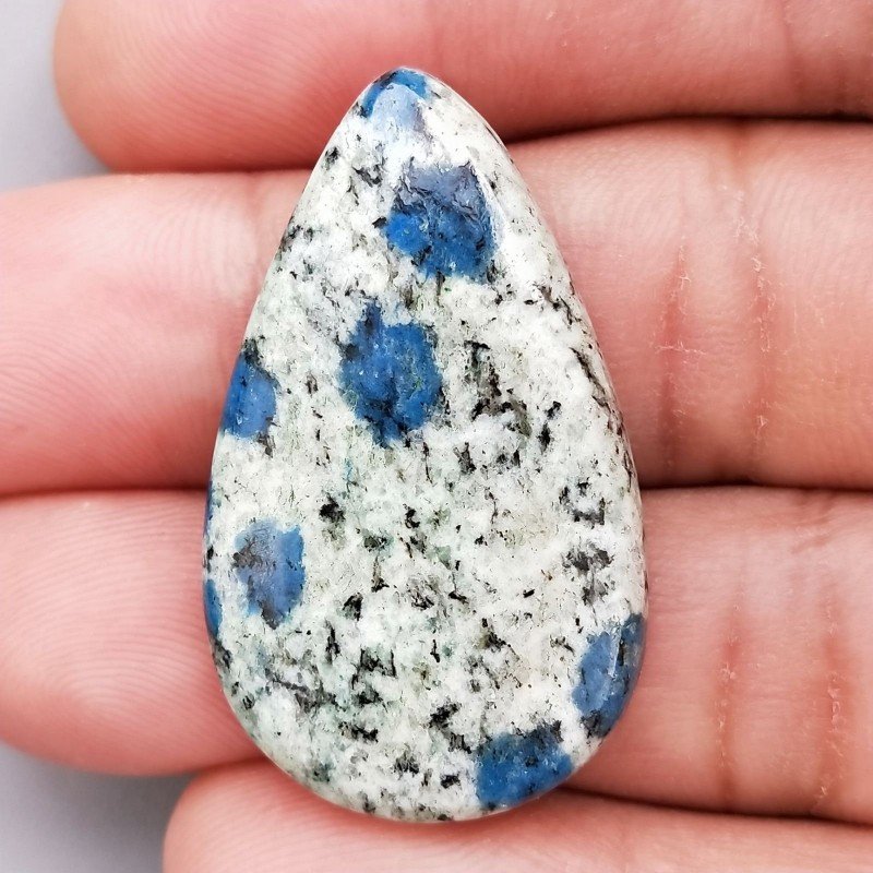 K2 'Raindrop Azurite' Naturale Forma Goccia Piatto Cabochon Liscio Fatto a Mano 37X22mm 6,56gm 1pz