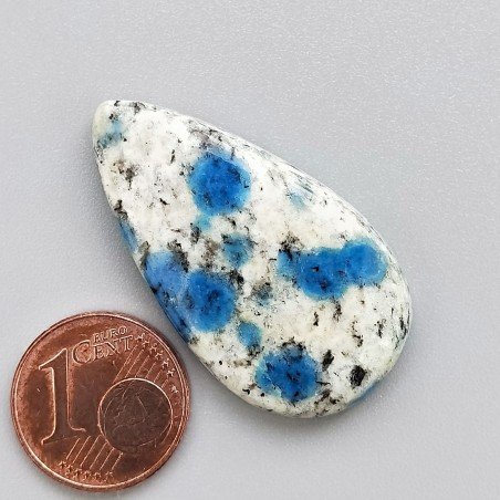 K2 'Raindrop Azurite' Naturale Forma Goccia Piatto Cabochon Liscio Fatto a Mano 35X19mm 6,14gm 1pz