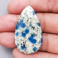 K2 'Raindrop Azurite' Naturale Forma Goccia Piatto Cabochon Liscio Fatto a Mano 41X24mm 10,62gm 1pz