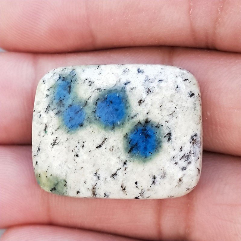 K2 'Raindrop Azurite' Naturale Forma Rettangolare Piatto Cabochon Liscio Fatto a Mano 29X23mm 7,97gm 1pz