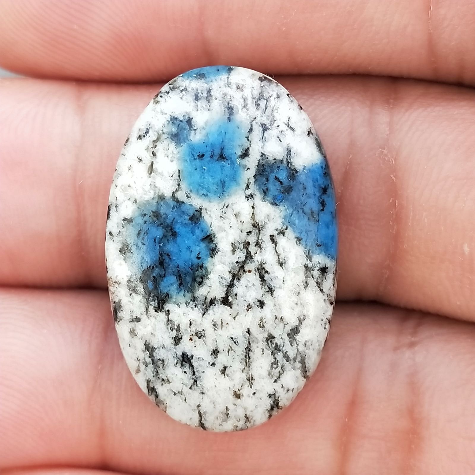 K2 'Raindrop Azurite' Naturale Forma Ovale Piatto Cabochon Liscio Fatto a Mano 28X18X5mm 4,80gm 1pz