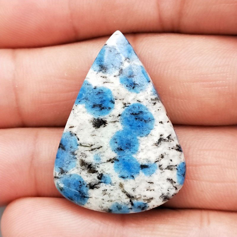 K2 'Raindrop Azurite' Naturale Forma Goccia Piatto Cabochon Liscio Fatto a Mano 35X25X6mm 8,20gm 1pz