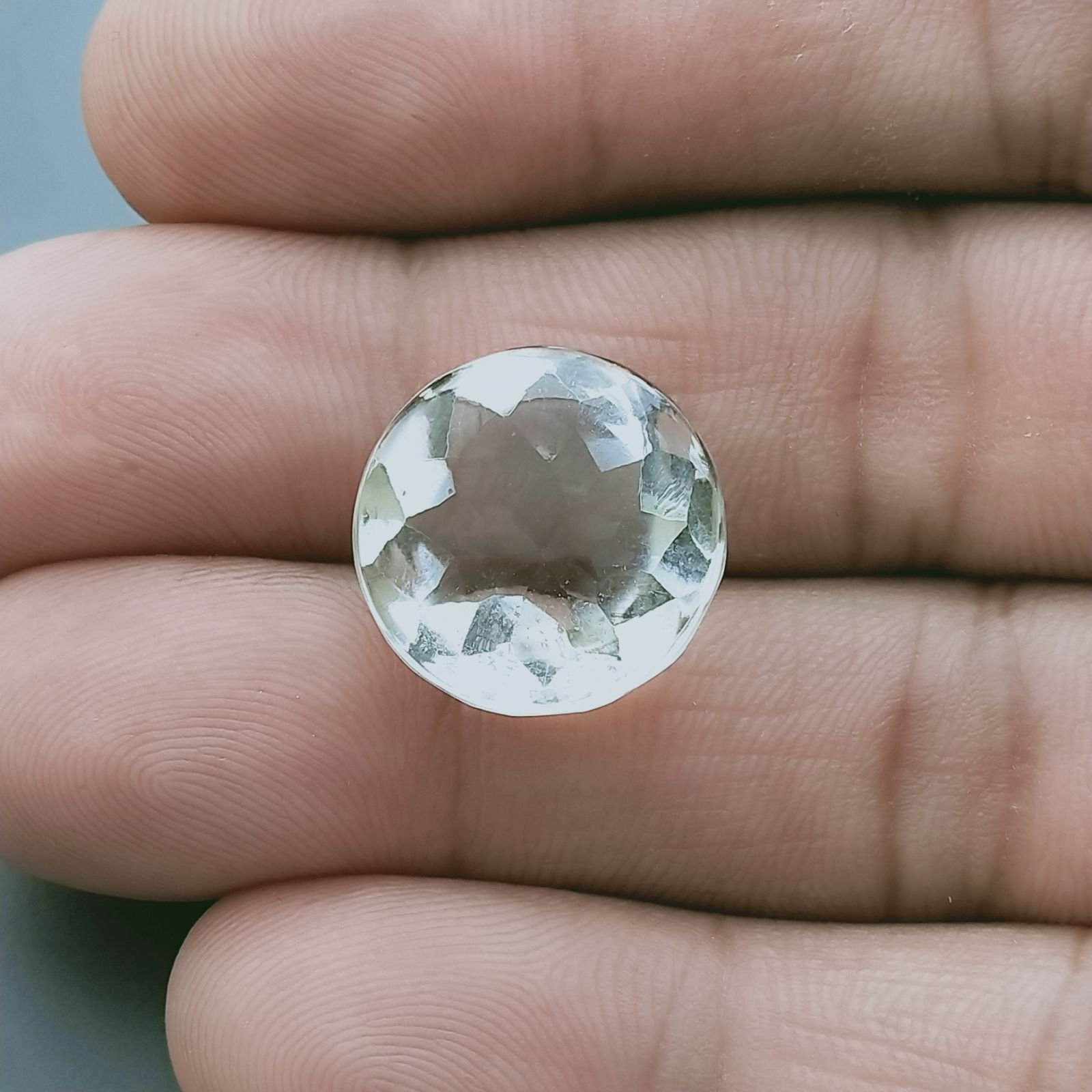 Cristallo Di Rocca Naturale Taglio Tondo Liscio-Sfaccettata a Mano Gemma Sciolta 15X15X11mm 16,30 Carati 1pz