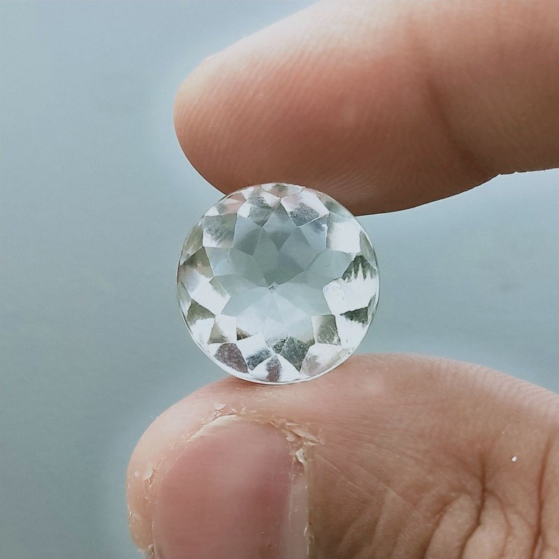 Cristallo Di Rocca Naturale Taglio Tondo Liscio-Sfaccettata a Mano Gemma Sciolta 14X14X10mm 13,00 Carati 1pz