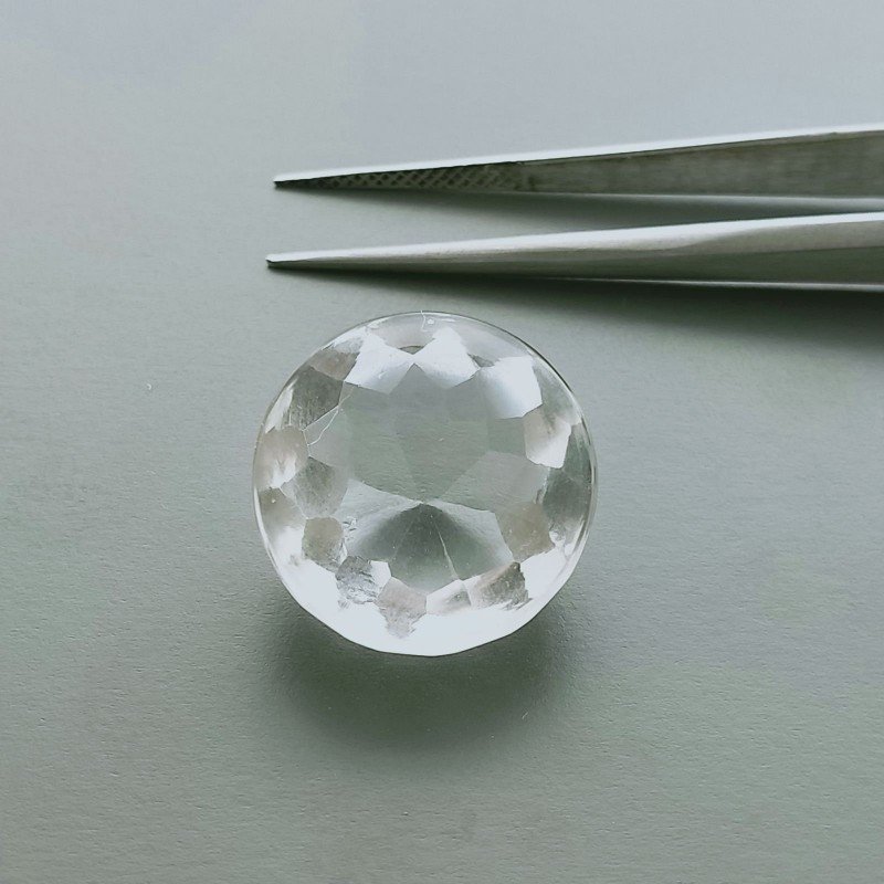 Cristallo Di Rocca Naturale Taglio Tondo Liscio-Sfaccettata a Mano Gemma Sciolta 17X17X12mm 22,50 Carati 1pz