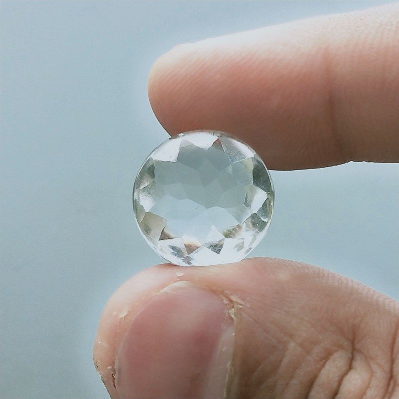 Cristallo Di Rocca Naturale Taglio Tondo Liscio-Sfaccettata a Mano Gemma Sciolta 15X15X10mm 15,70 Carati 1pz