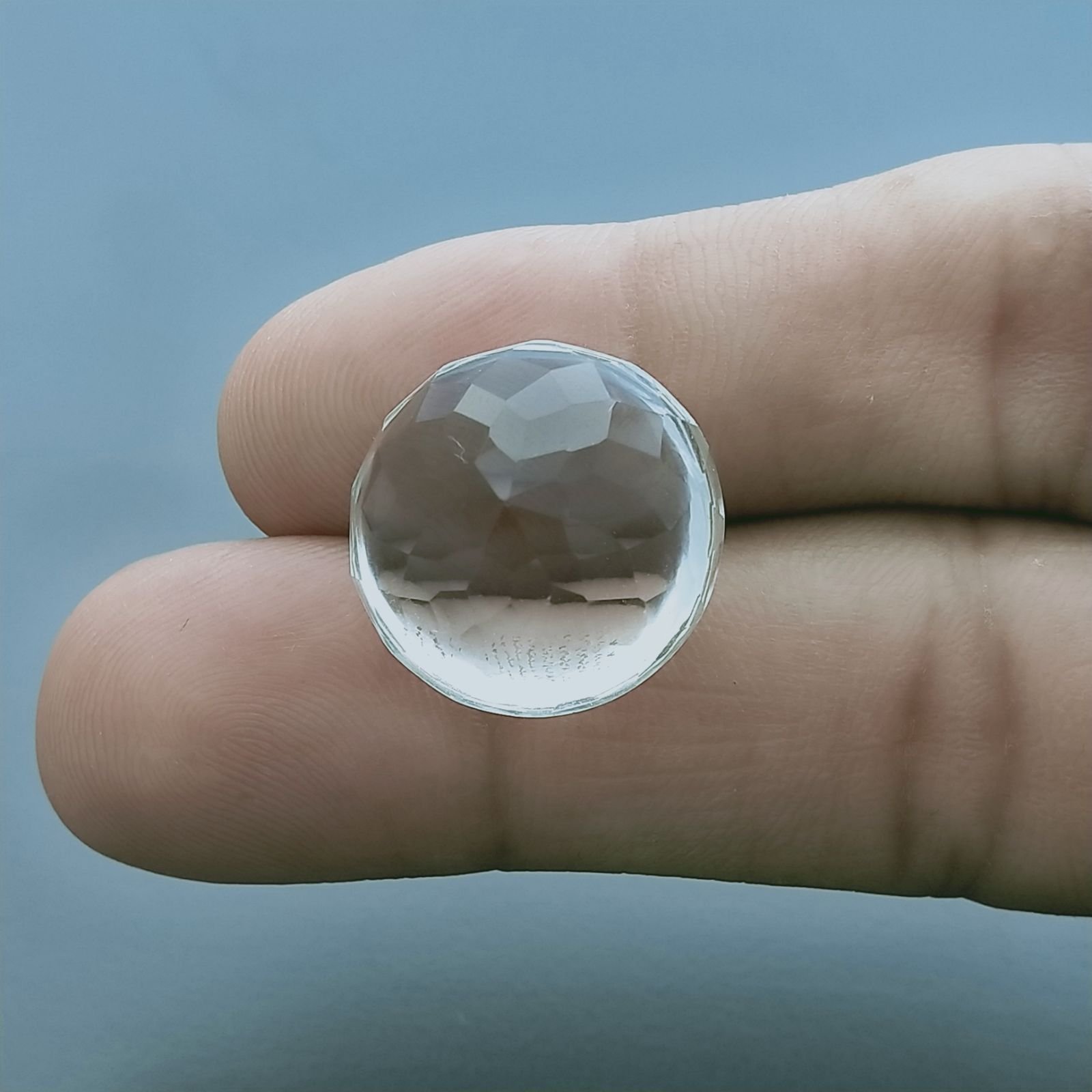Cristallo Di Rocca Naturale Taglio Tondo Liscio-Sfaccettata a Mano Gemma Sciolta 18X18X12mm 23,50 Carati 1pz