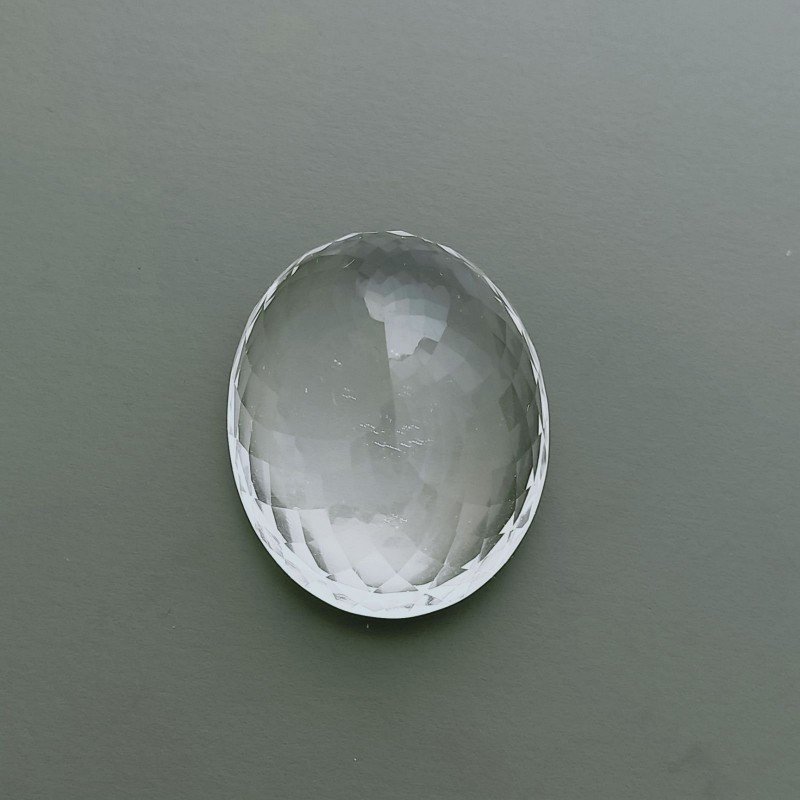 Gemma Sciolta di Cristallo di Rocca Naturale, Taglio Ovale Sfaccettato a Mano, 28x22x15 mm, 50+ ct