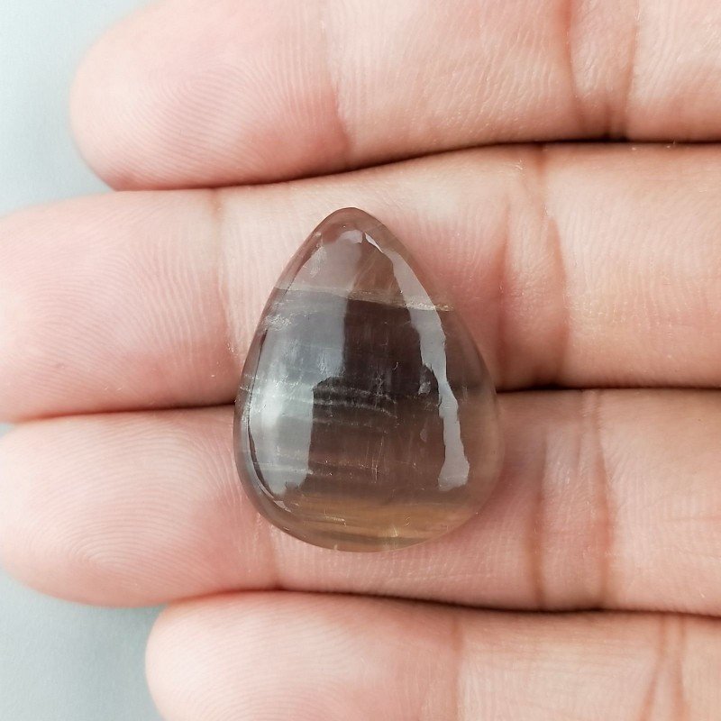 Fluorite Naturale Forma Goccia Piatto Cabochon Liscio Fatto a Mano 25X20mm 5,87gm 1pz
