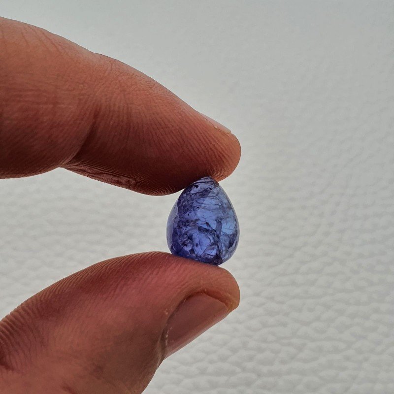 Tanzanite Naturale Forma Goccia Piatto Cabochon Liscio Fatto a Mano 13X10Xmm 8,30 Carati 1pz