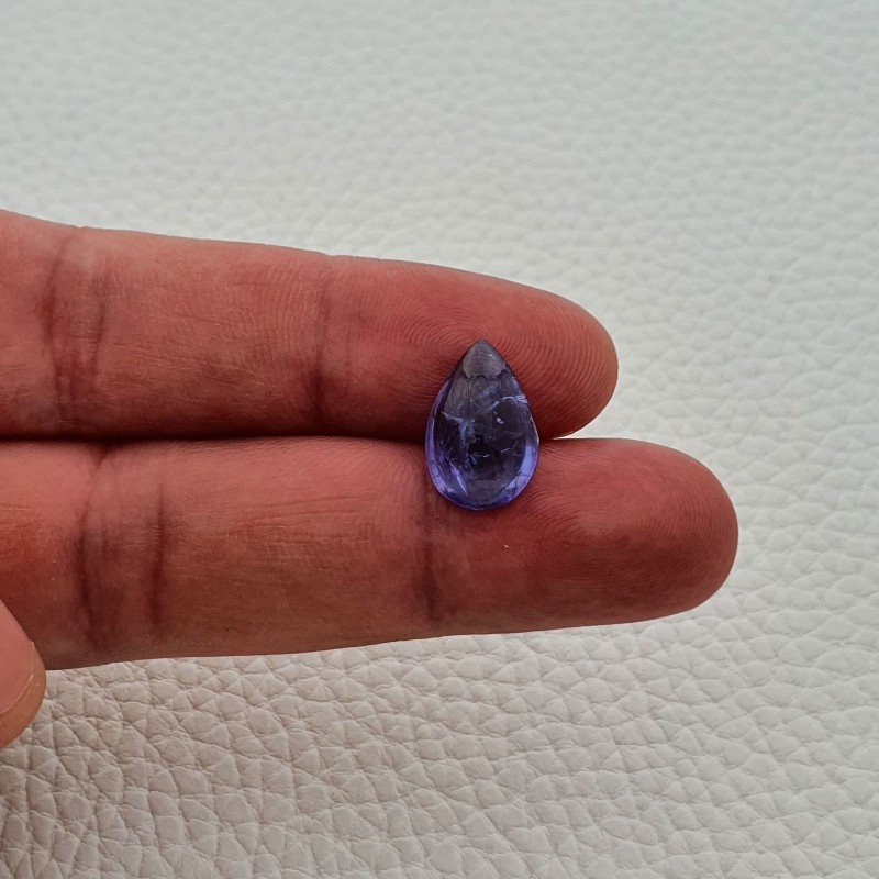 Tanzanite Naturale Forma Goccia Piatto Cabochon Liscio Fatto a Mano 15X10X5mm 6,40 Carati 1pz