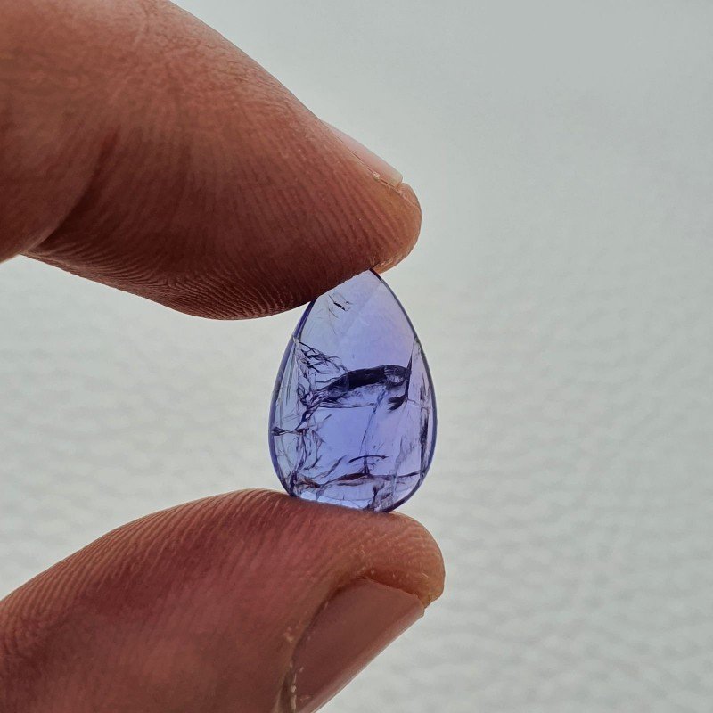 Tanzanite Naturale Forma Goccia Piatto Cabochon Liscio Fatto a Mano 15X9X4mm 5,50 Carati 1pz