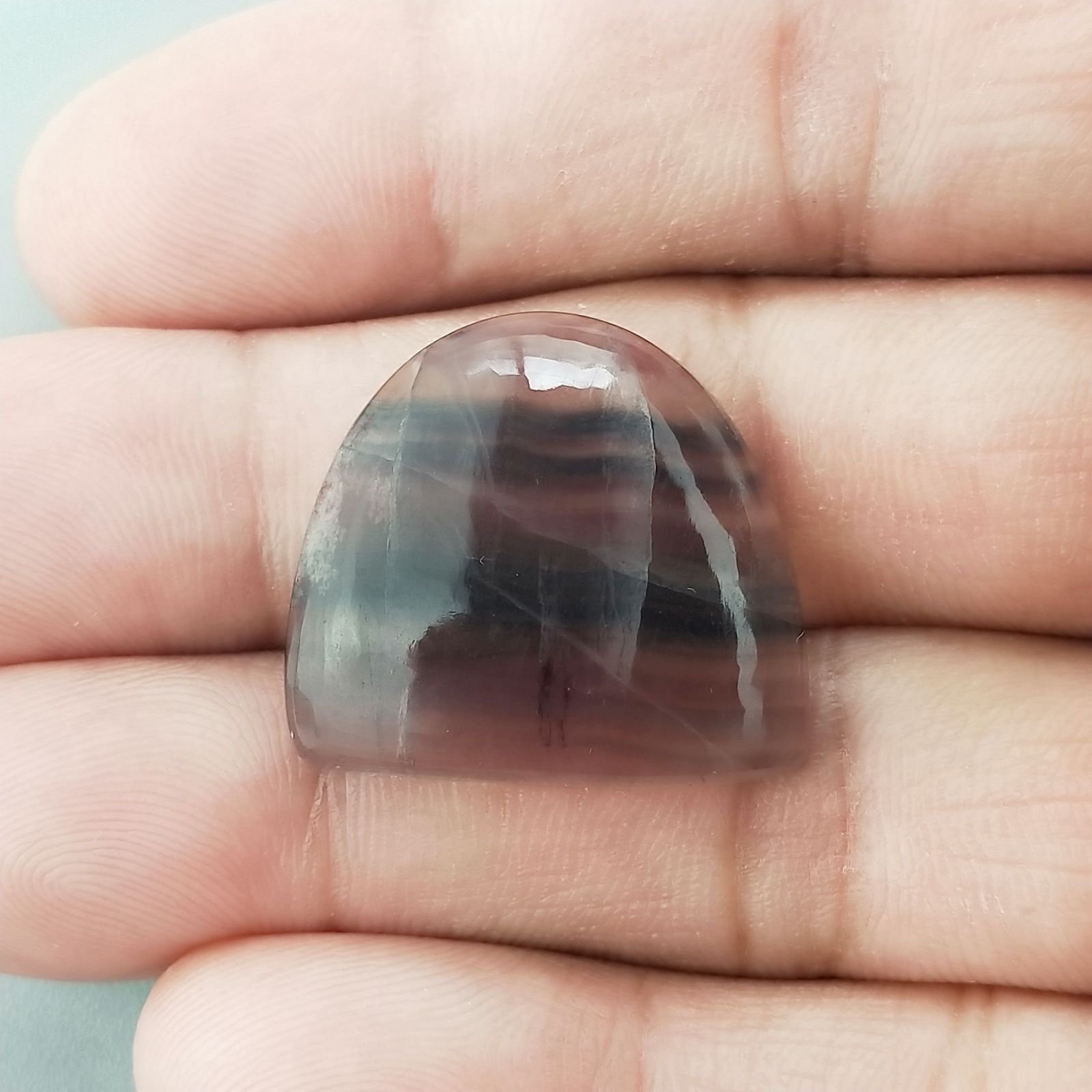 Fluorite Naturale Forma Fantasia Piatto Cabochon Liscio Fatto a Mano 23X24mm 7,03gm 1pz