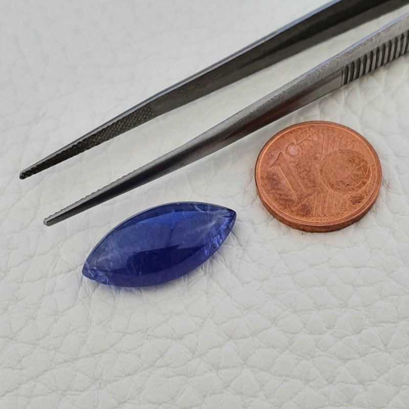 Tanzanite Naturale Forma Marquise Piatto Cabochon Liscio Fatto a Mano 20X10X06mm 10,45 Carati 1pz
