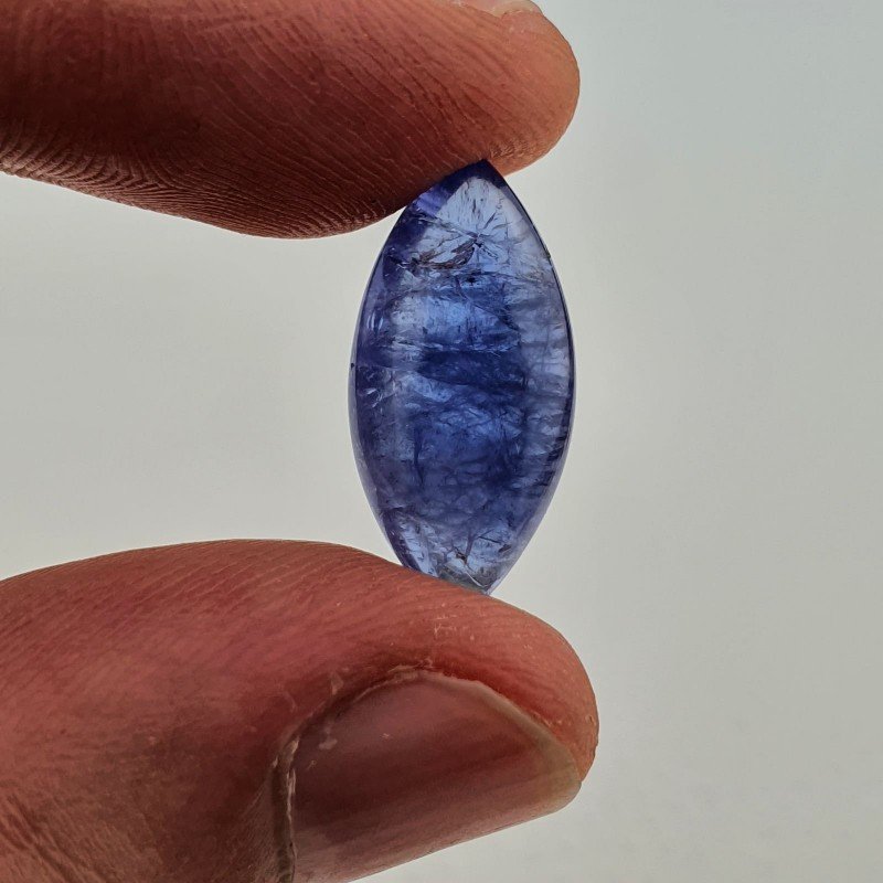 Tanzanite Naturale Forma Marquise Piatto Cabochon Liscio Fatto a Mano 20X10X06mm 10,45 Carati 1pz
