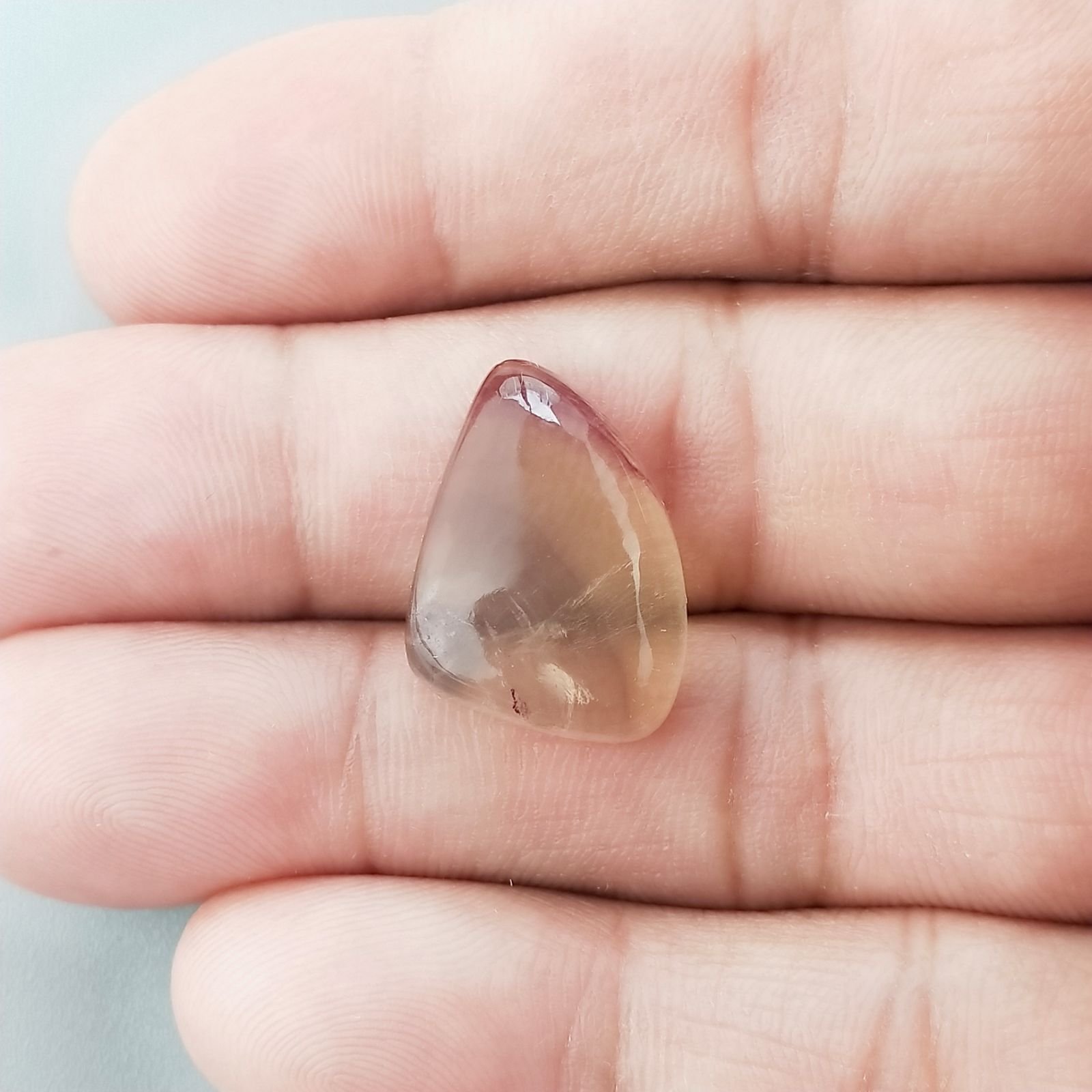 Fluorite Naturale Forma Fantasia Piatto Cabochon Liscio Fatto a Mano 21X15X6mm 3,40gm 1pz