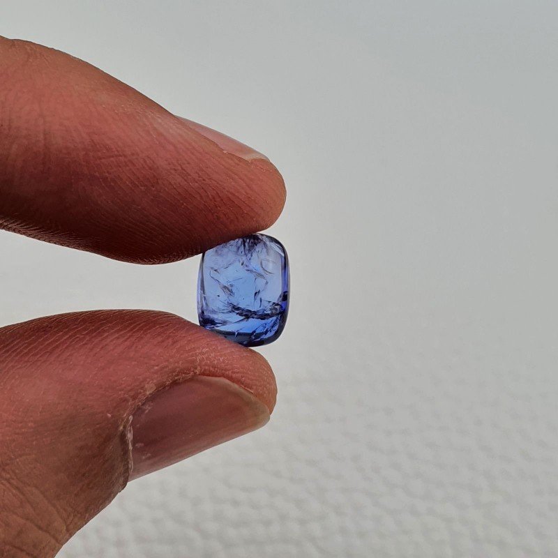 Tanzanite Naturale Forma Cuscino Piatto Cabochon Liscio Fatto a Mano 10X8X5mm 4,40 Carati 1pz