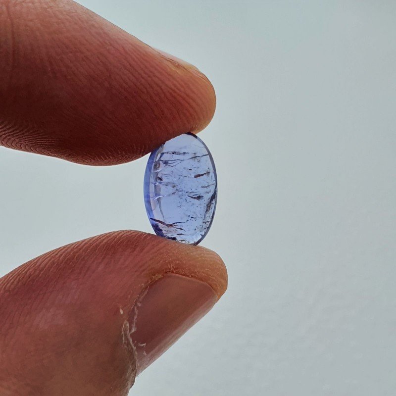 Tanzanite Naturale Forma Ovale Piatto Cabochon Liscio Fatto a Mano 12X7X3mm 3,20 Carati 1pz