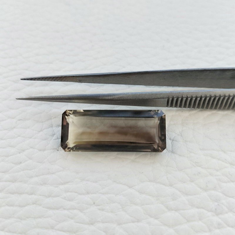 Quarzo Bicolore Naturale Taglio Smeraldo Ottagono Sfaccettato a Mano Gemma Sciolta 10x20mm 15.20 Carati 1pz