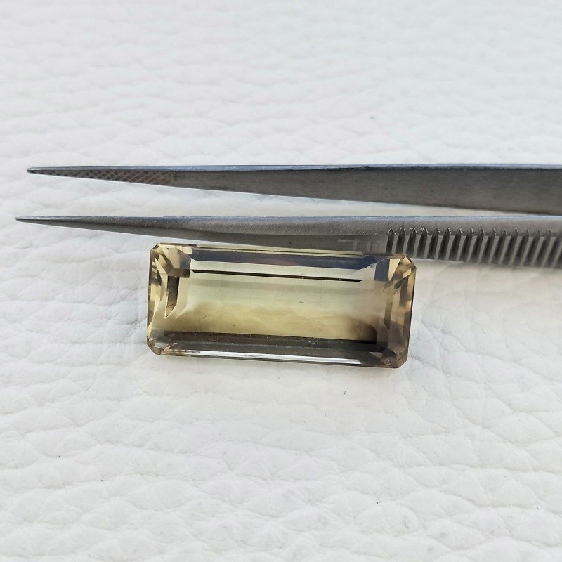 Quarzo Bicolore Naturale Taglio Smeraldo Octagono Sfaccettato a Mano Gemma Sciolta 11x26mm 23.70 Carati 1pz